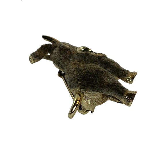 Flocked Grey Elephant Brooch Pin Gold Tone 1.5" Enamel Vintage Jewelry - Picture 4 of 12
